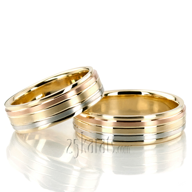  Tri Color Wedding Band – 18 k or 14k Handmade Gold