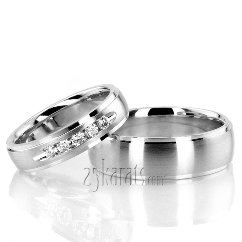 Step Edge Dome Diamond Wedding Band Set - view 3