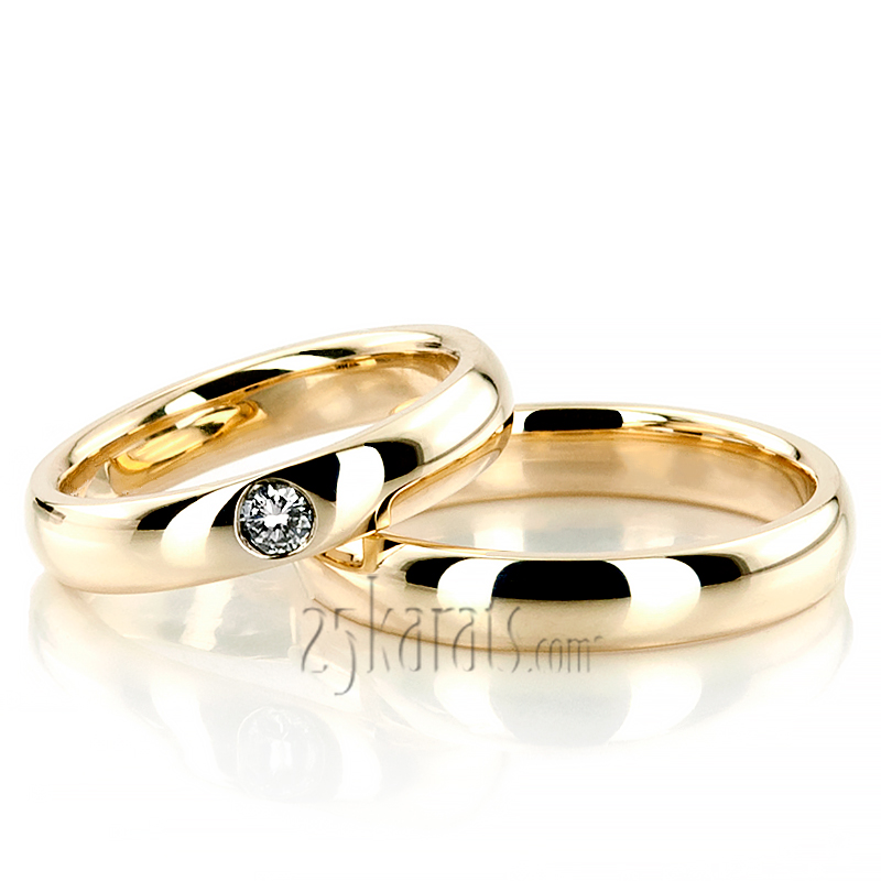 Dome Solitaire Wedding Band Set - view 2