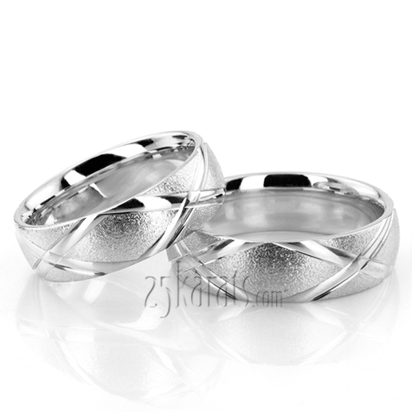 X Cut Designer Wedding Band Set - view 2