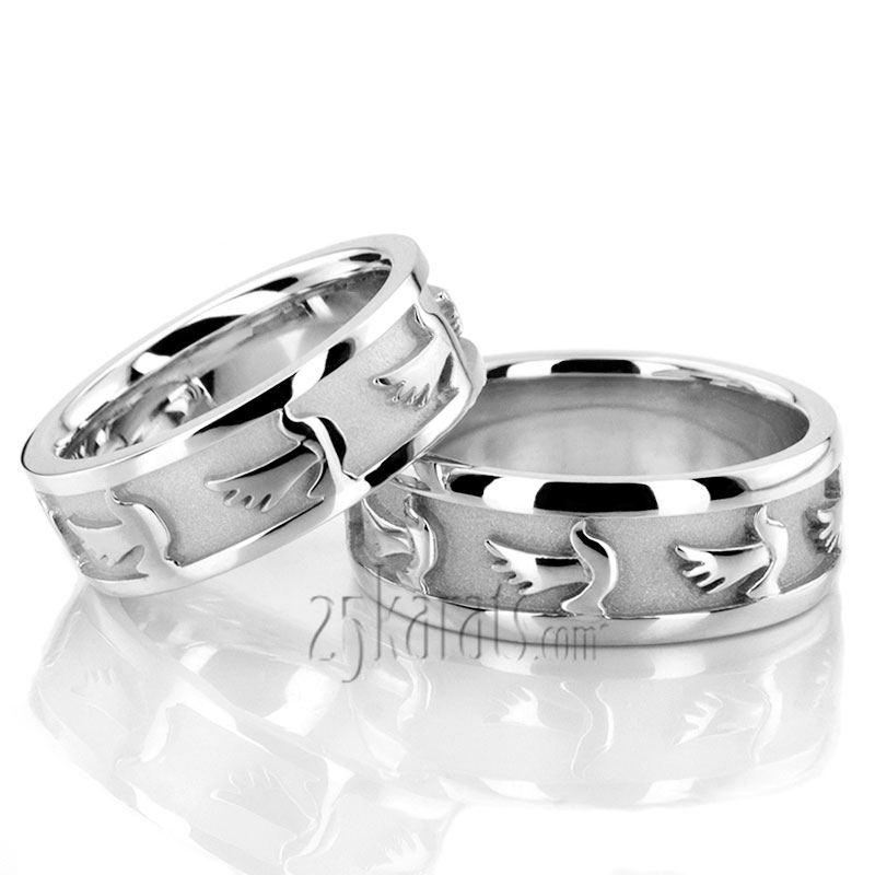 Dove Motif Religious Wedding Ring Set - view 2