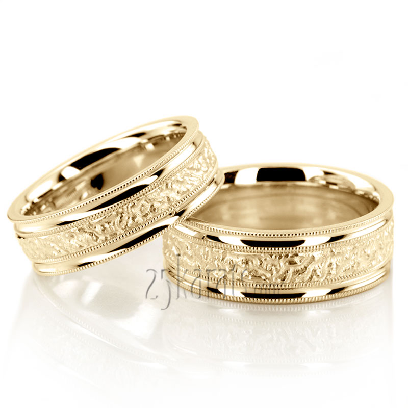 Concave Edge Matte Center Fancy Wedding Ring Set - view 2