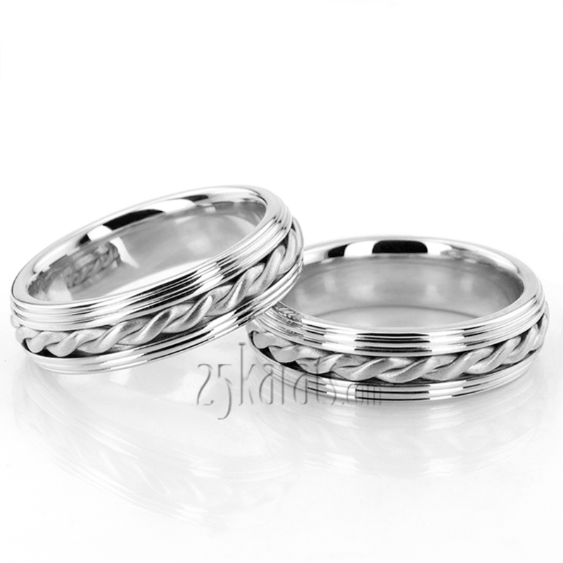 Custom Triple-step Edge Handmade Wedding Ring Set - view 2