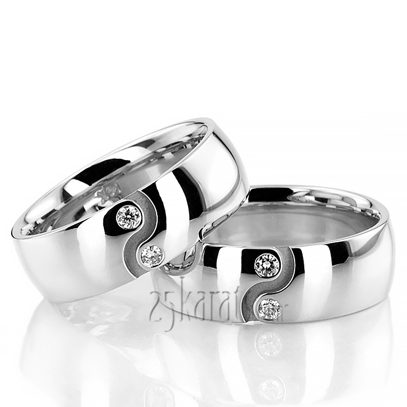 Yin-Yang Diamond Matching Wedding Bands Set - view 2