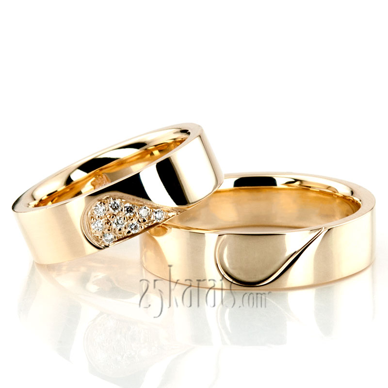 Two Pieces Matching Heart Design Wedding Band Set - view 2