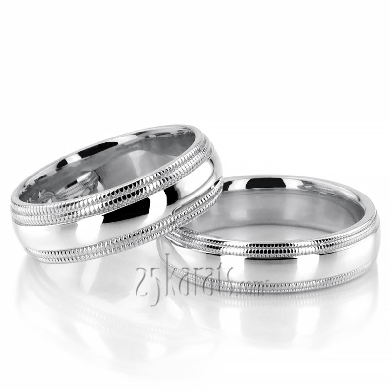 Double Milgrain Basic Design Wedding Band Set - view 2