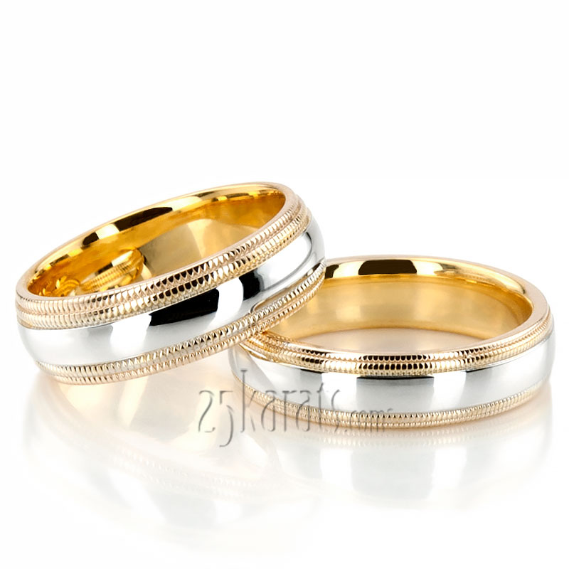 Double Milgrain Basic Design Wedding Band Set - view 3