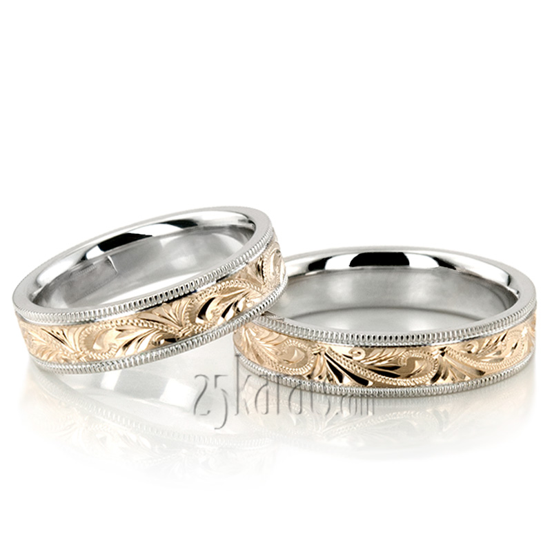 Bestseller Hand Engraved Fancy Wedding Ring Set - view 2