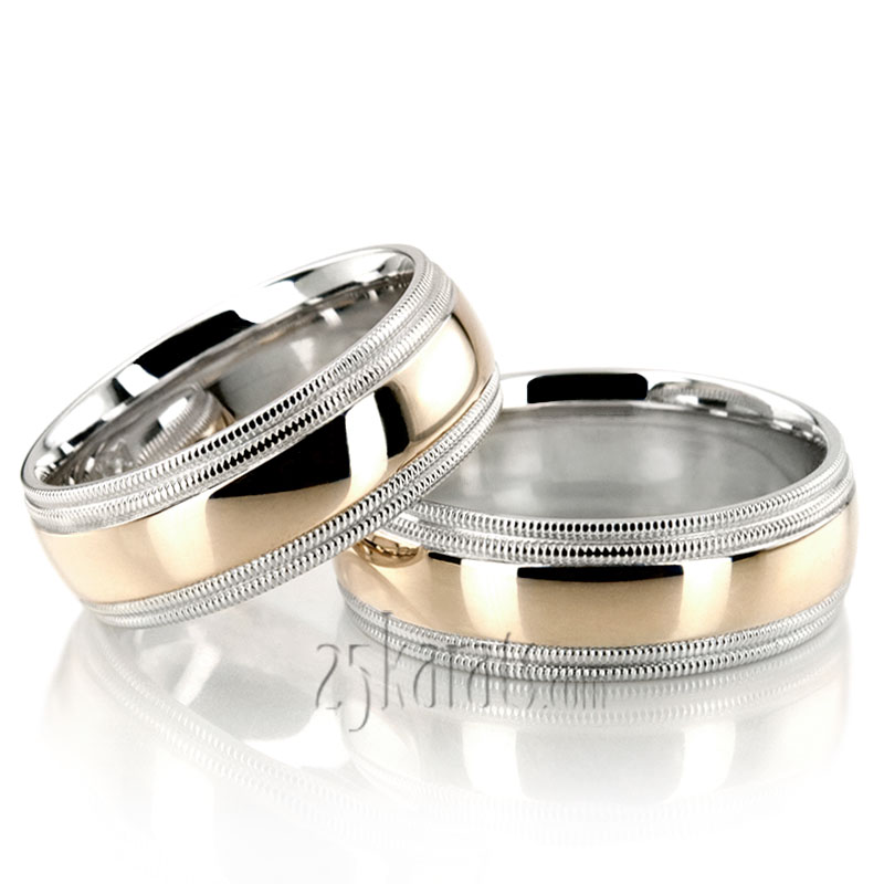 Double Milgrain Basic Design Wedding Band Set - view 4