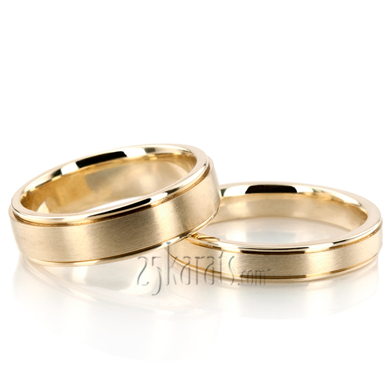 Traditional Satin Finish Diamond Carved Wedding Ring Set - view 2