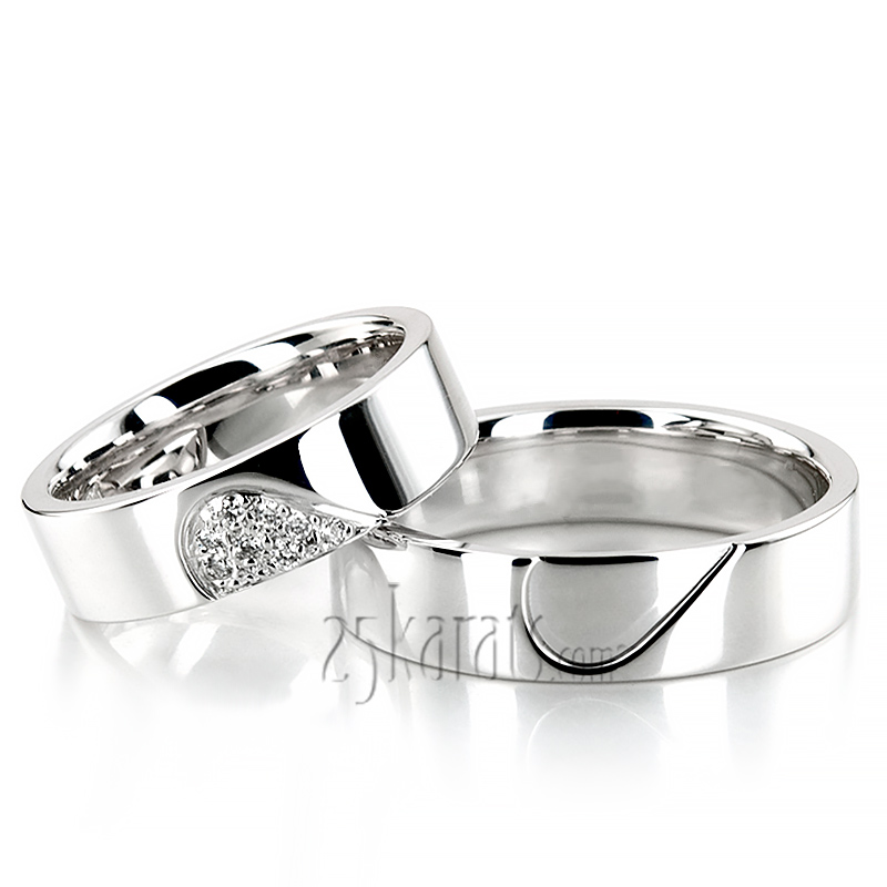 Two Pieces Matching Heart Design Wedding Band Set - view 4