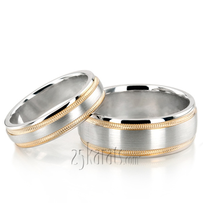 Carved Design Milgrain Wedding Ring Set - view 3 of 3