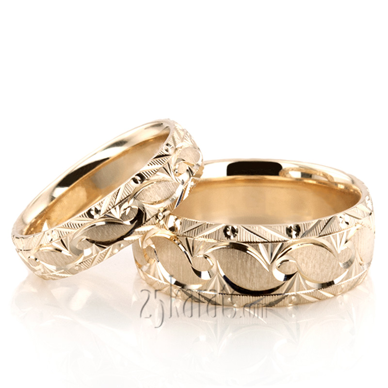 Bestseller Fine Grooved Fancy Designer Wedding Rings Set - view 5