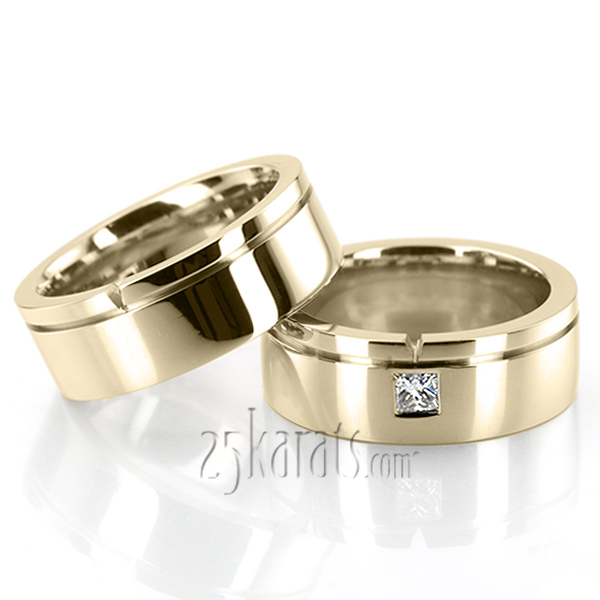 Single Step Edge Wedding Band Set - view 2