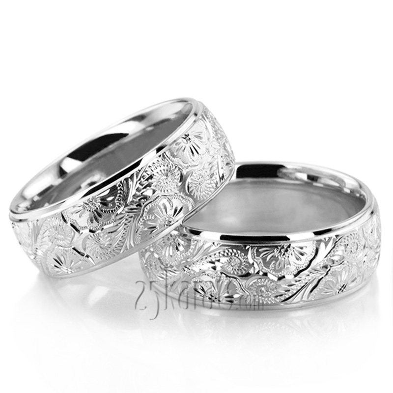 Trendy Floral Wedding Band Set - view 2