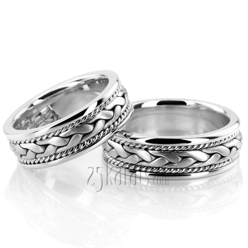 Braided Elegant Hand Woven Wedding Band Set - view 2