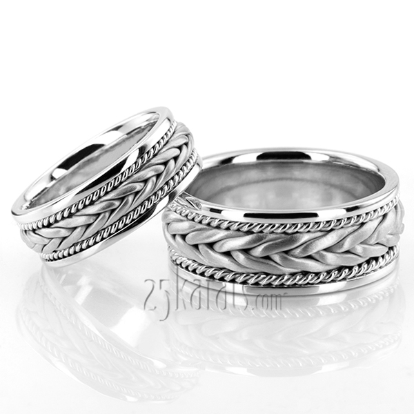 Stylish Sandblasted Hand Braided Couples Wedding Rings - view 2