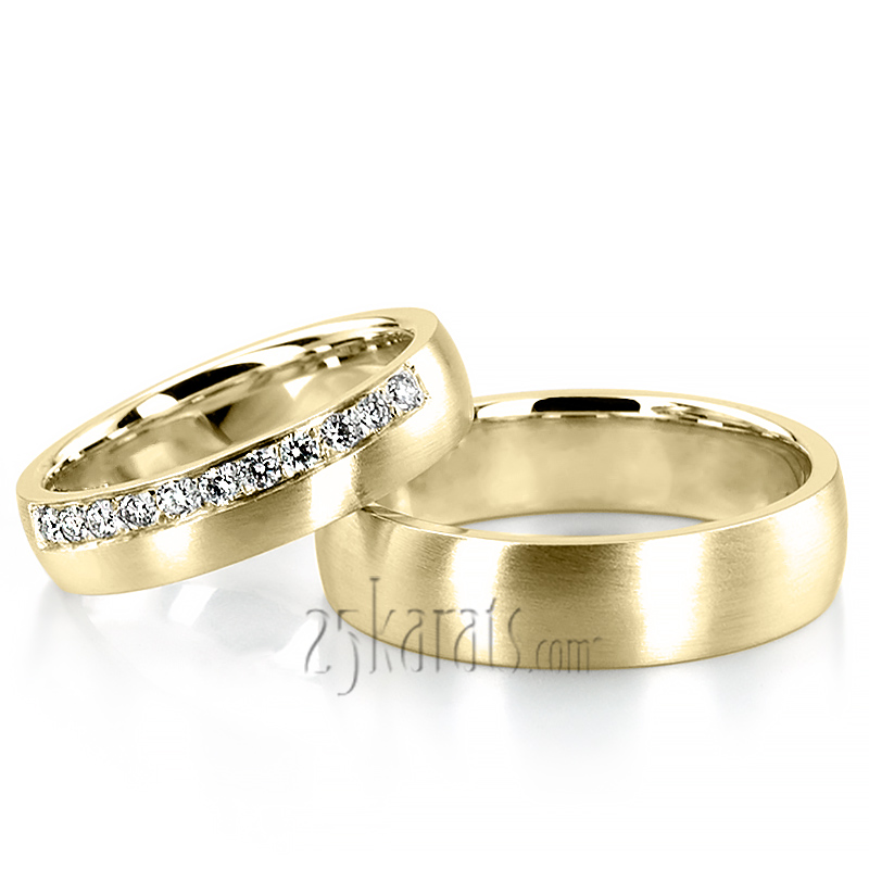 Low Dome Diamond Wedding Band Set - view 2