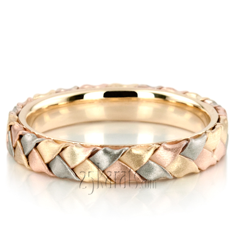 Bestseller Tri-Tone Hand Woven Gold Wedding Band Set - view 2