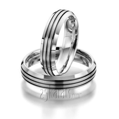 Beveled Edge Carved Wedding Band Set - view 2 of 2