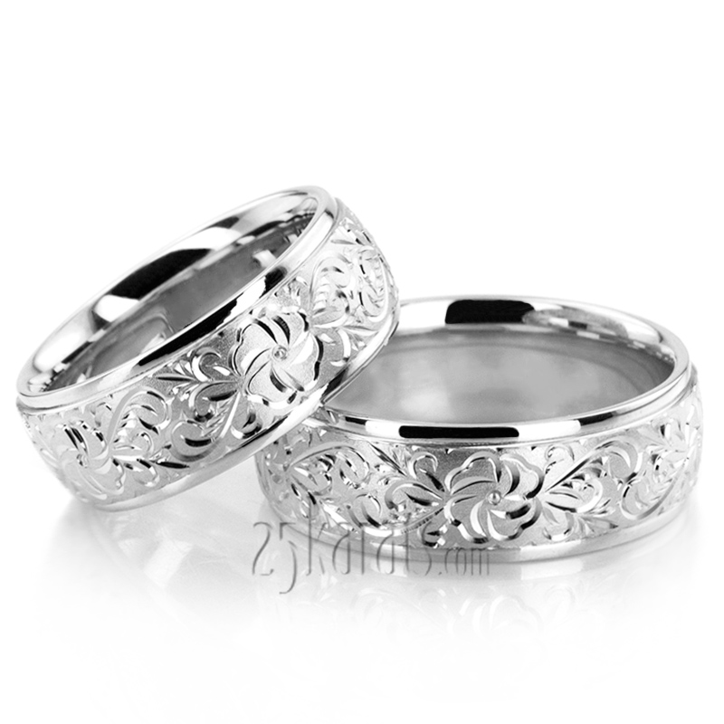 Floral Fancy Cut Wedding Ring Set - view 3