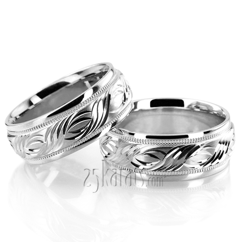 Exquisite Fancy Carved Wedding Ring Set - view 2