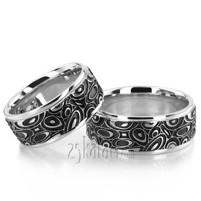 Marbling Pattern Designer Wedding Band Set - view 2