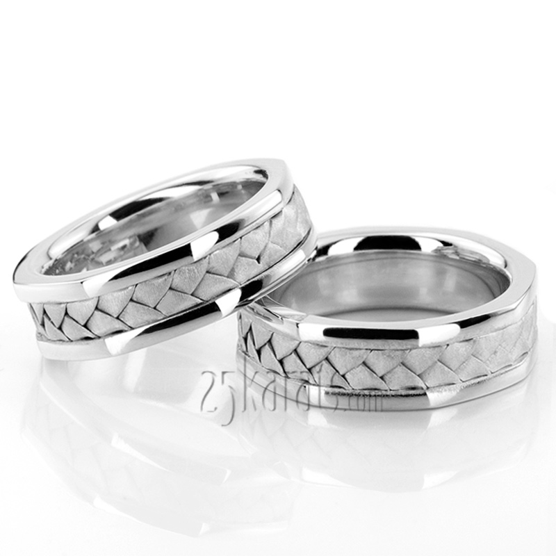 Hexagonal Hand Woven Wedding Band Set - view 2