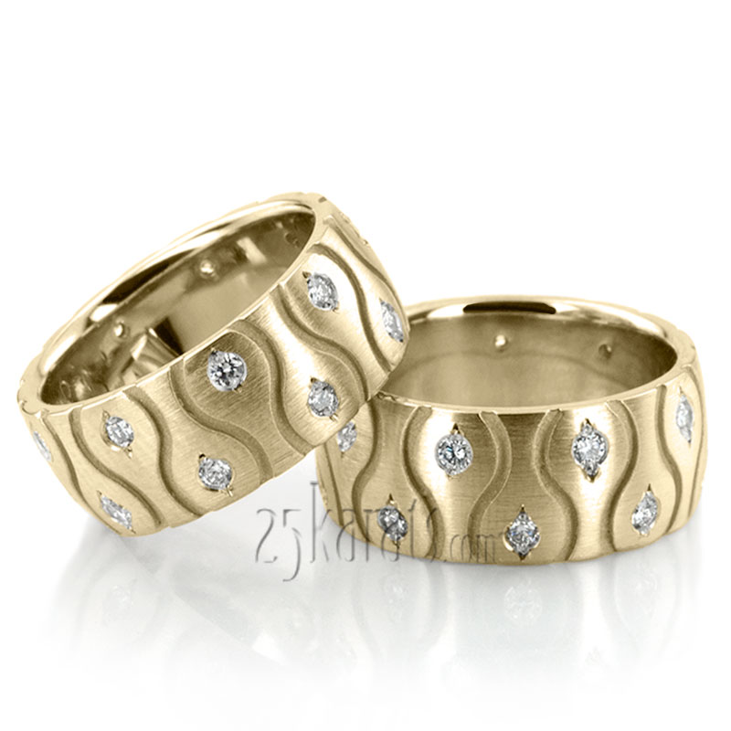 Symmetrical Wave Cut Diamond Wedding Ring Set - view 2