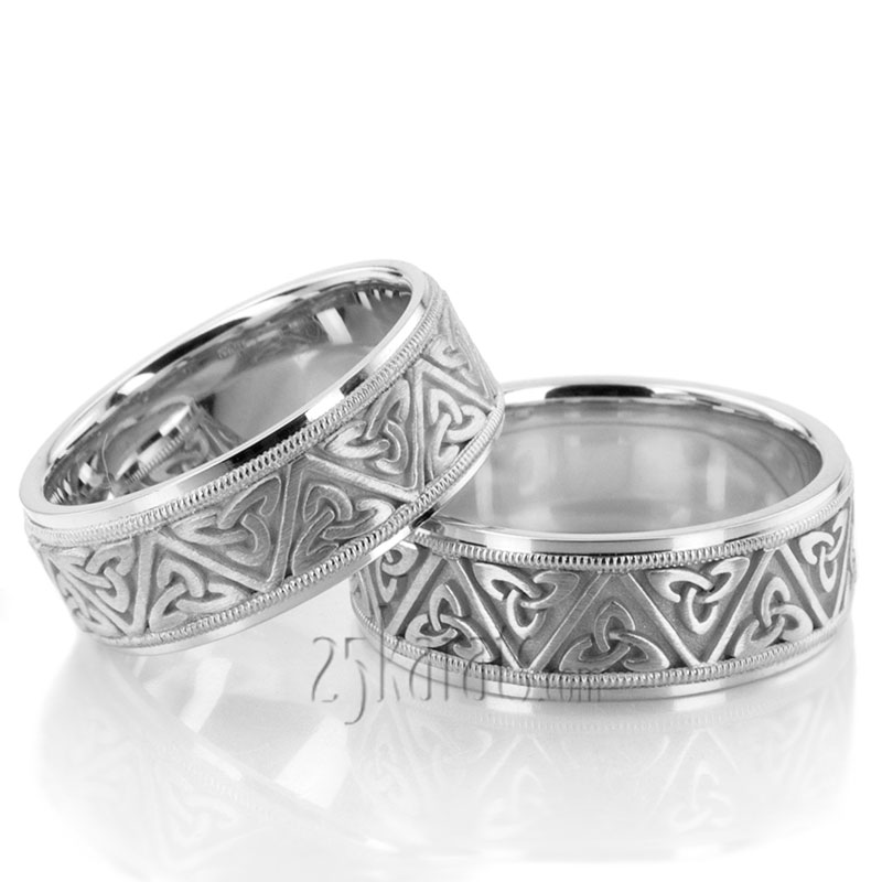 Celtic Triquetra Handcrafted Wedding Band Set - view 2