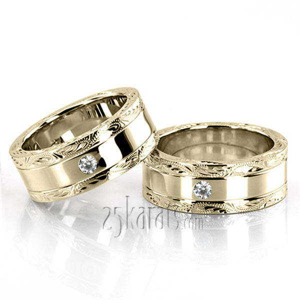 Floral Design Diamond Wedding Band Set - view 2