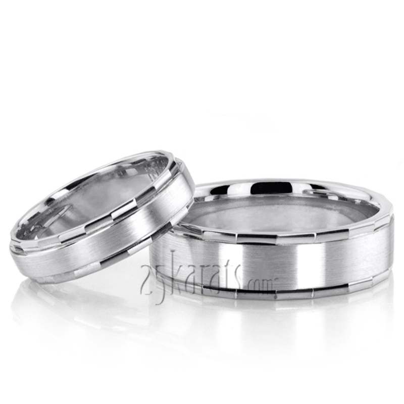 Fine Angular Edge Wedding Ring Set - view 2