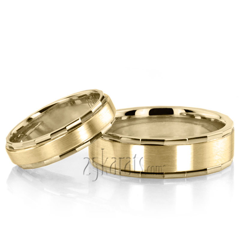 Fine Angular Edge Wedding Ring Set - view 3