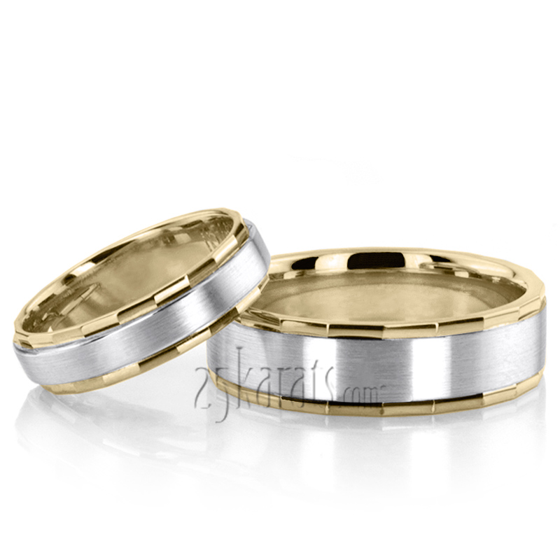 Fine Angular Edge Wedding Ring Set - view 4