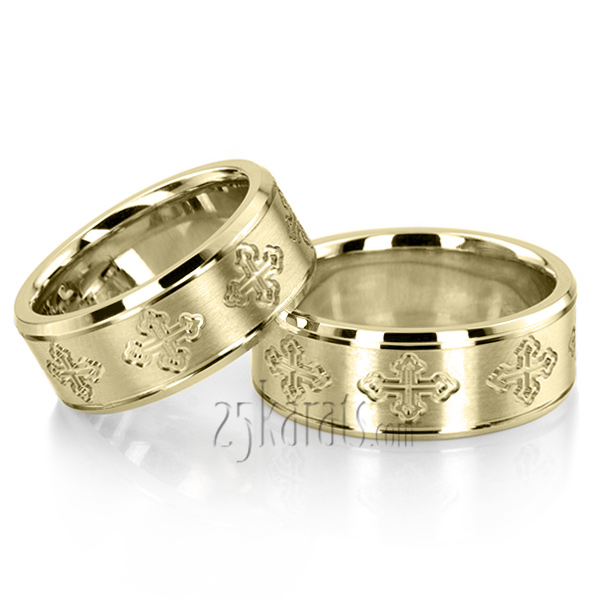 Cross Cut Designer Wedding Band Set - view 2