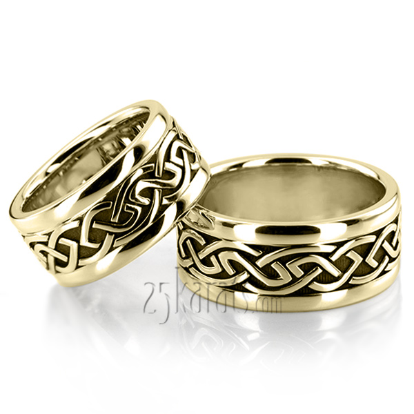 Classic Handcrafted Celtic Wedding Ring Set - view 2