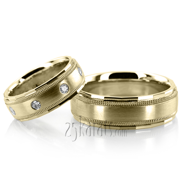 Angled Edge Milgrain Wedding Band Set - view 2