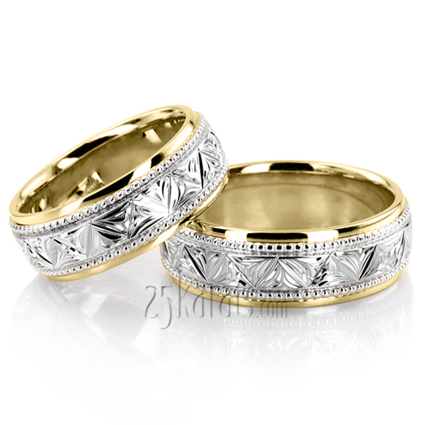 Floral Bead Design Wedding Ring Set - view 2