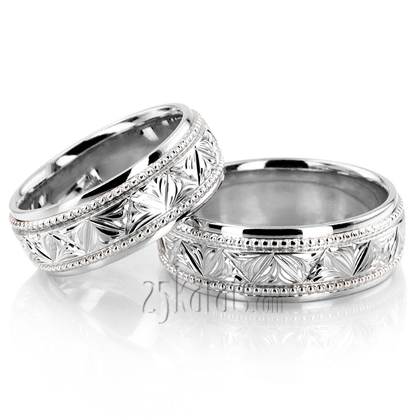 Floral Bead Design Wedding Ring Set - view 3