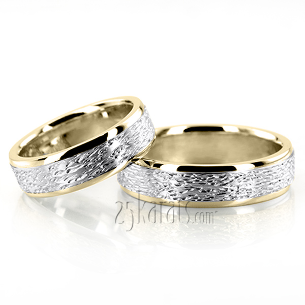 Two-Tone Rough Step Edge Wedding Ring Set - view 2