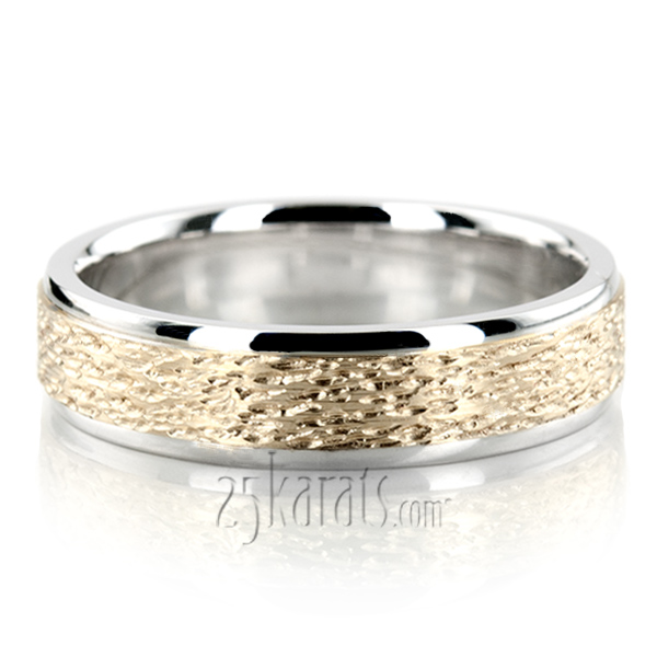 Two-Tone Rough Step Edge Wedding Ring Set - view 3