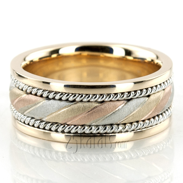 Exclusive Three-Color Hand Woven Wedding Band Set - view 1