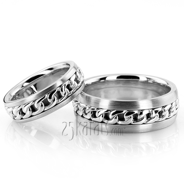 Gorgeous Chain Braid Handmade Wedding Band Set - view 2