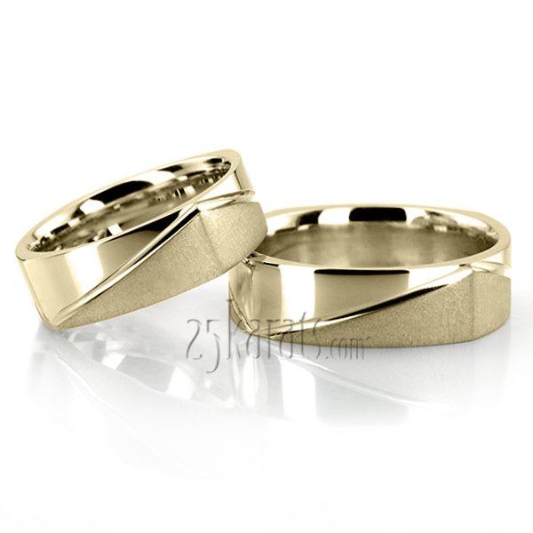 Symmetrical Four Sided Fancy Carved Wedding Ring Set - view 2