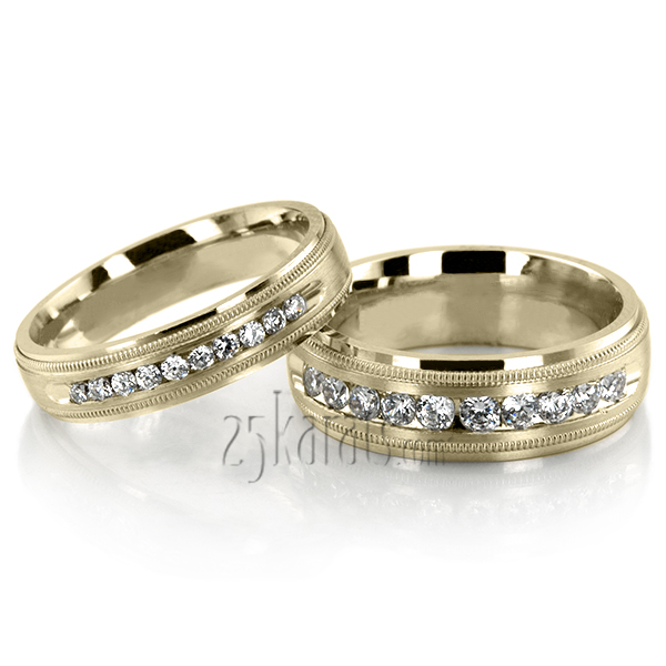 Milgrain Channel Set Diamond Wedding Ring Set - view 2