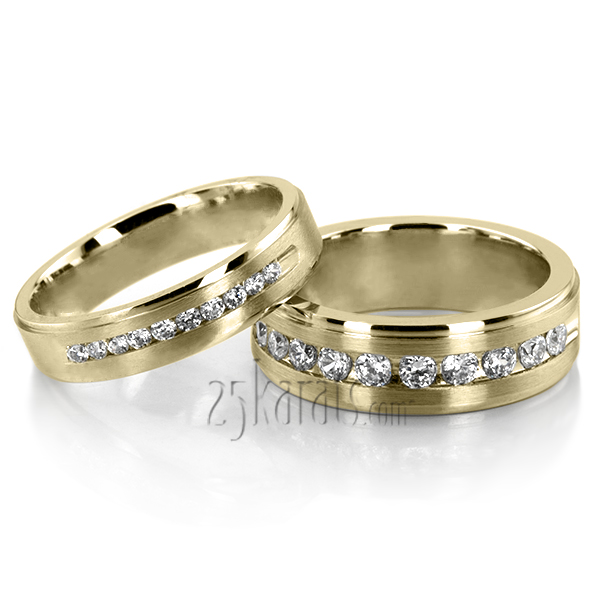 Step Edge Channel Diamond Wedding Band Set - view 2