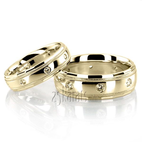 Milgrain Diamond Wedding Ring Set - view 2