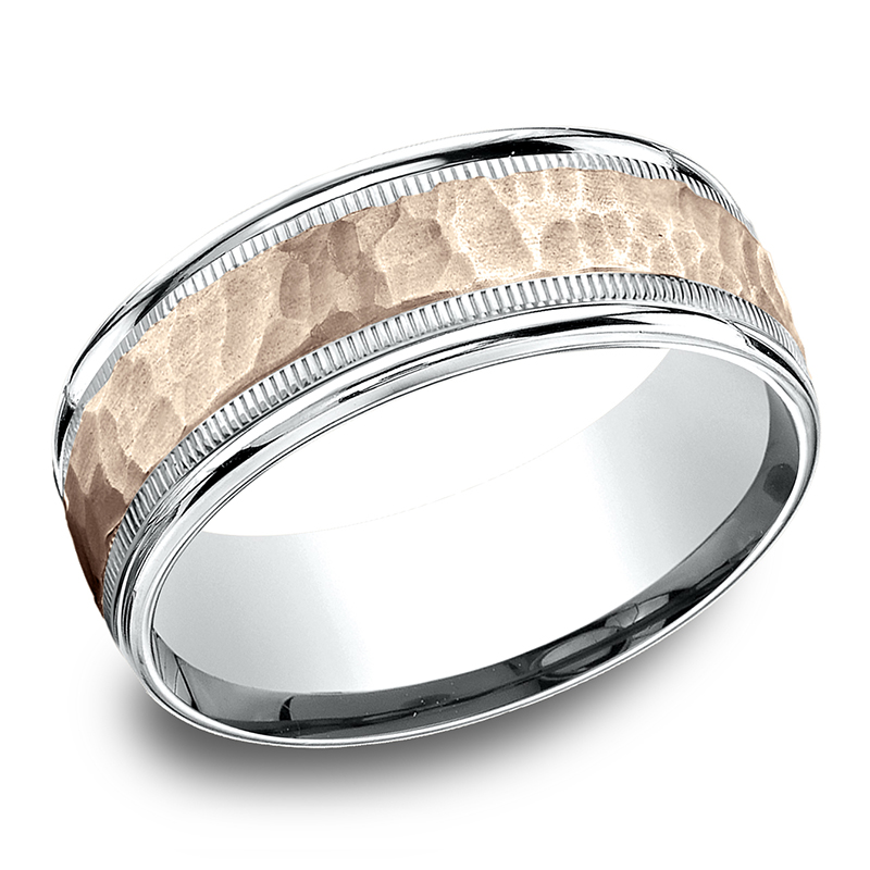 Benchmark Two-Toned 8mm Comfort-Fit Hammer Finish Design Band - view 2