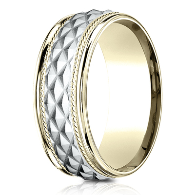 Benchmark 8mm Comfort Fit Round Edge Cross Hatch Patterned Band - view 1 of 3