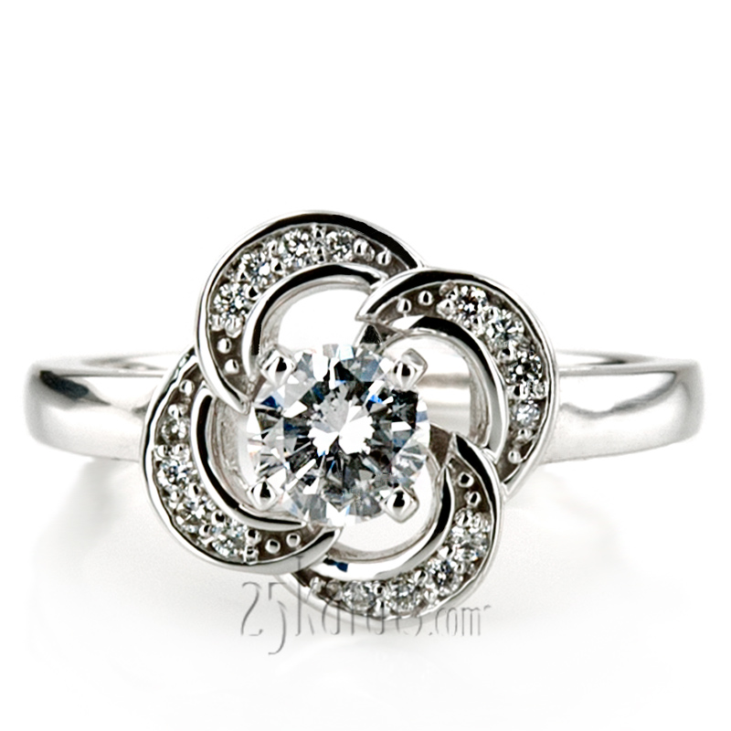 Floral Halo Bead Set Diamond Engagement Ring (0.12 ct. tw.) - view 9